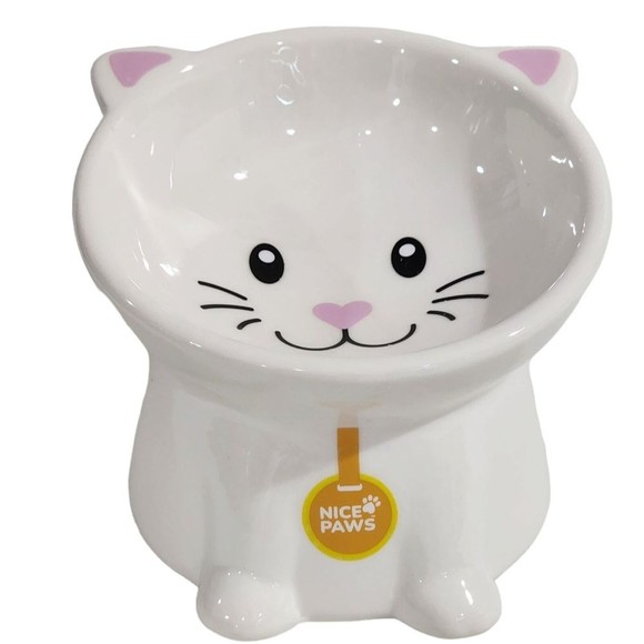 Ceramic‎ Tilted And Elevated Kitty Cat Food Bowl White - Picture 12 of 12